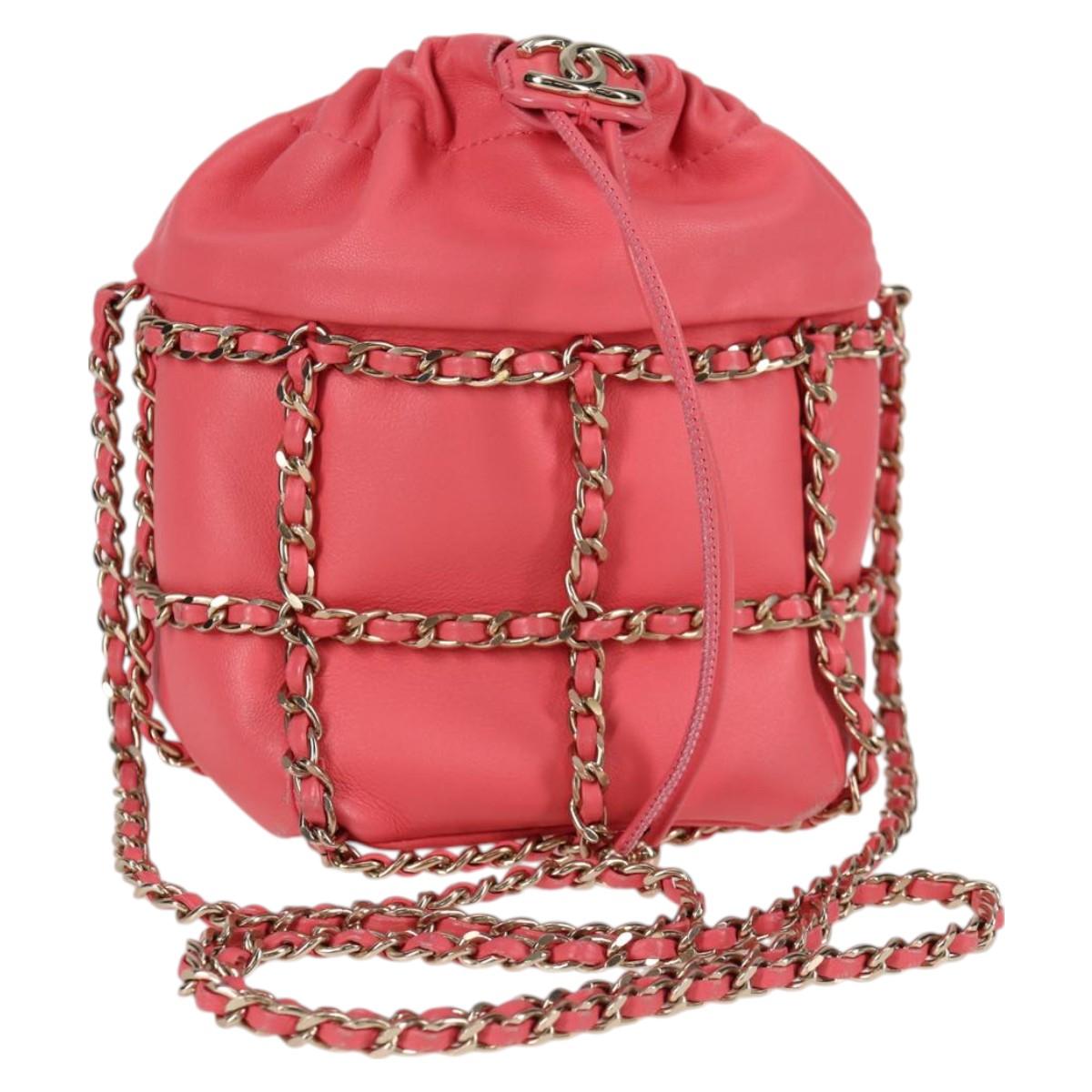 Chanel Chain Shoulder Bag Lamb Skin Pink Gold Cc