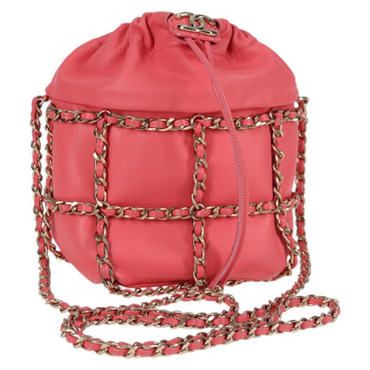 Chanel Chain Shoulder Bag Lamb Skin Pink Gold Cc