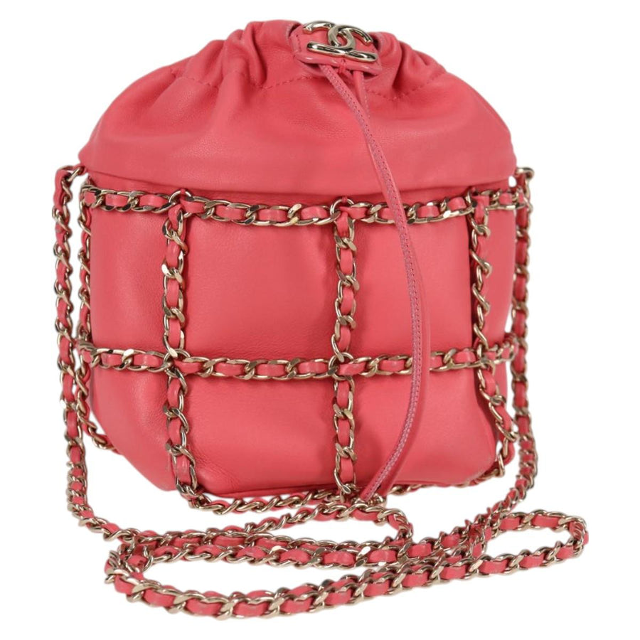 Chanel Chain Shoulder Bag Lamb Skin Pink Gold Cc