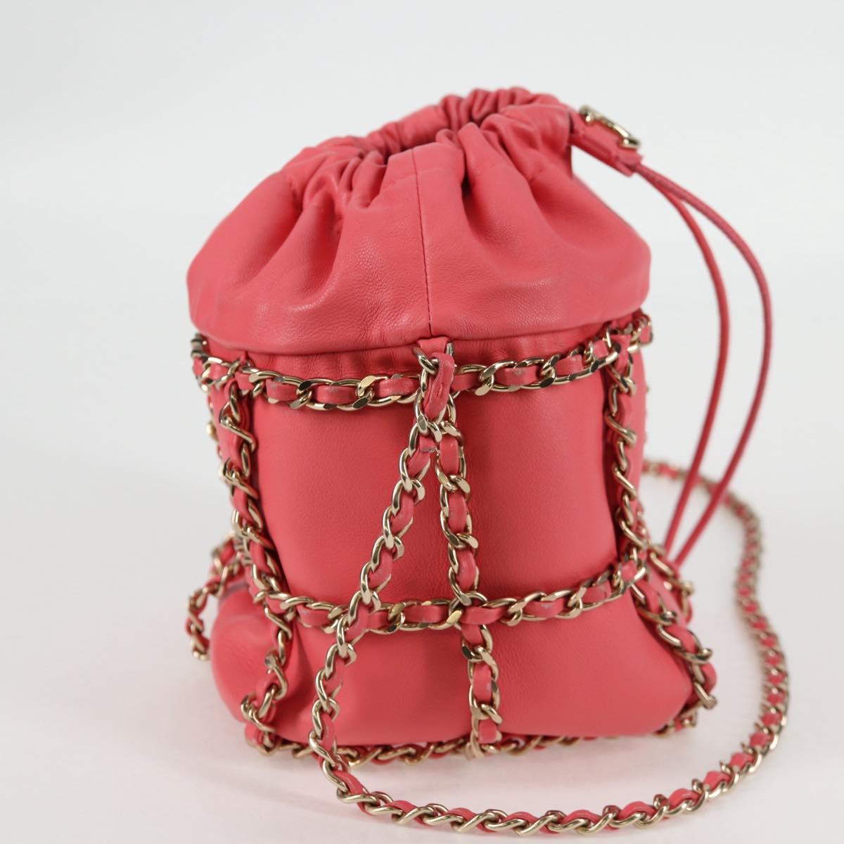 Chanel Chain Shoulder Bag Lamb Skin Pink Gold Cc