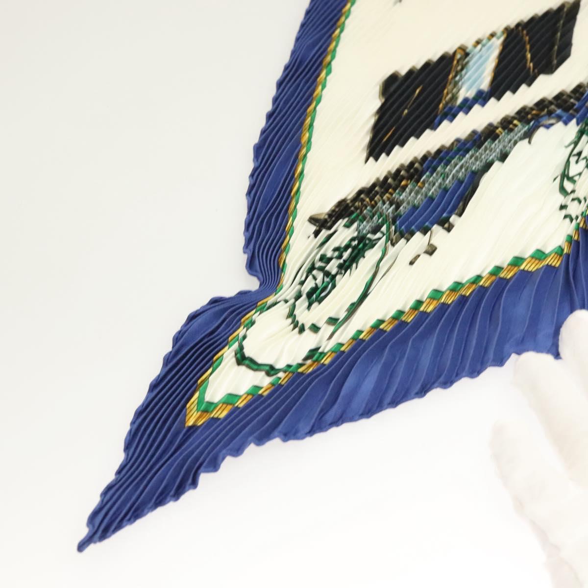 Hermes Pleated Scarf ""les Voitures A Transformation"" Silk Blue