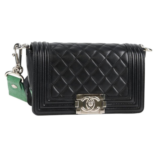 Chanel Chain Boy Chanel Shoulder Bag Lamb Skin Black Silver Cc