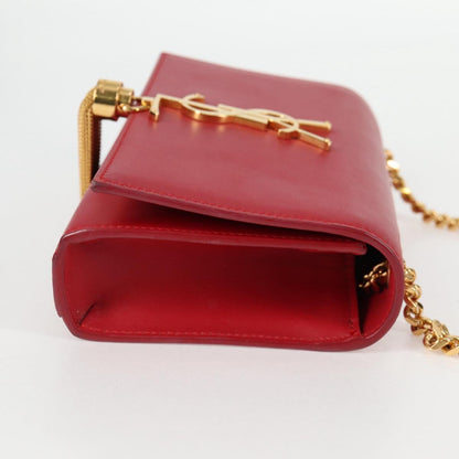 Saint Laurent Chain Shoulder Bag Leather Red Gold
