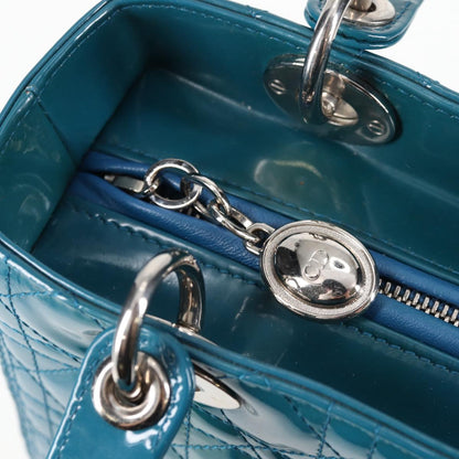 Christian Dior Lady Dior Canage Hand Bag Patent 2WAY Blue Silver