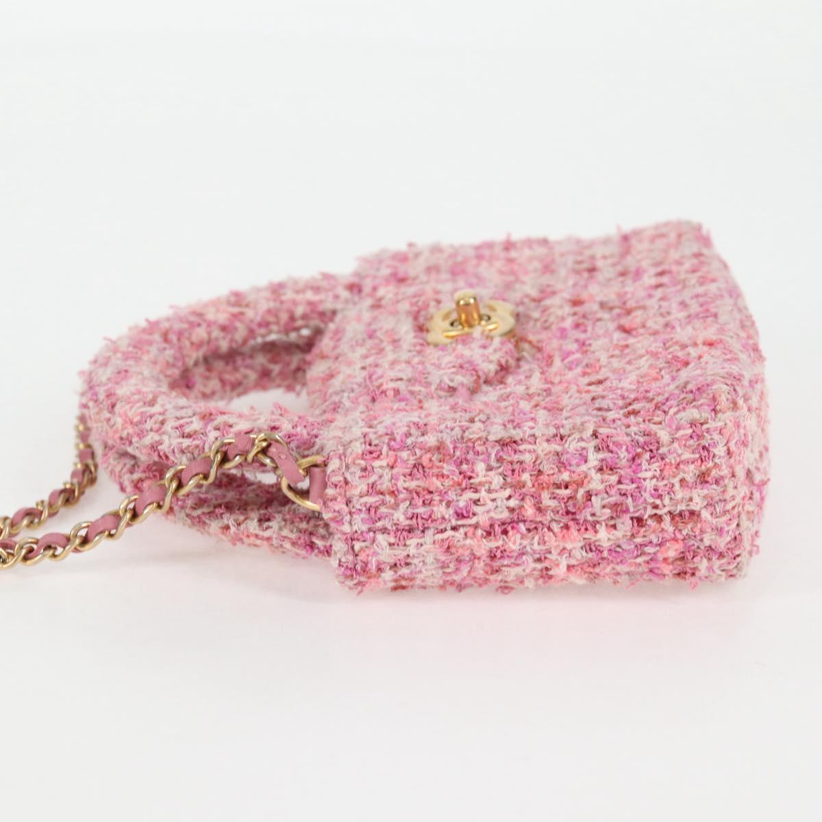 Chanel Chain Shoulder Bag Tweed Pink Gold Cc