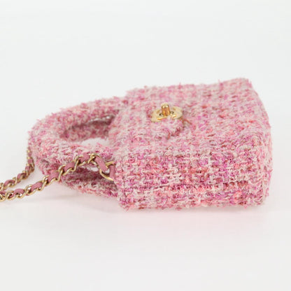 Chanel Chain Shoulder Bag Tweed Pink Gold Cc