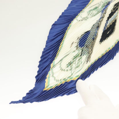 Hermes Pleated Scarf ""les Voitures A Transformation"" Silk Blue