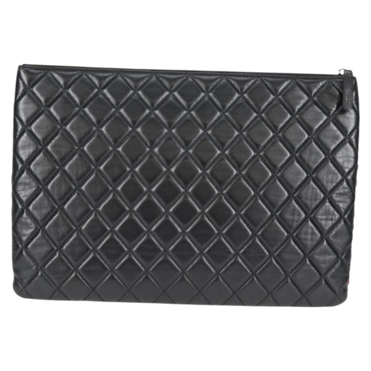 Chanel Clutch Bag Tweed Black Silver Cc