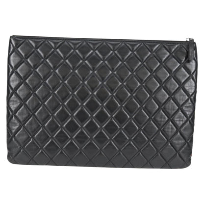 Chanel Clutch Bag Tweed Black Silver Cc
