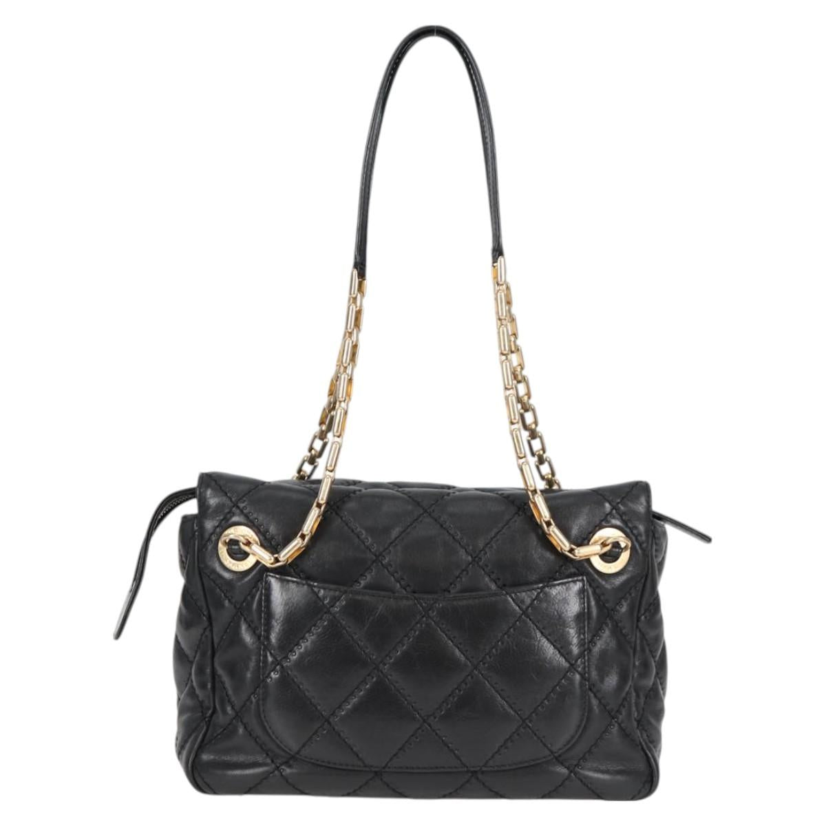 Chanel Matelasse Chain Shoulder Bag Lamb Skin Black Gold Cc