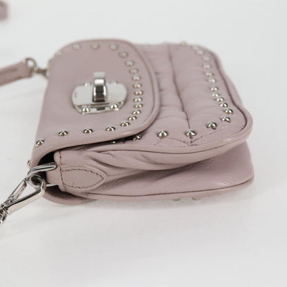 Miu Miu Studs Chain Shoulder Bag Leather Pink Silver