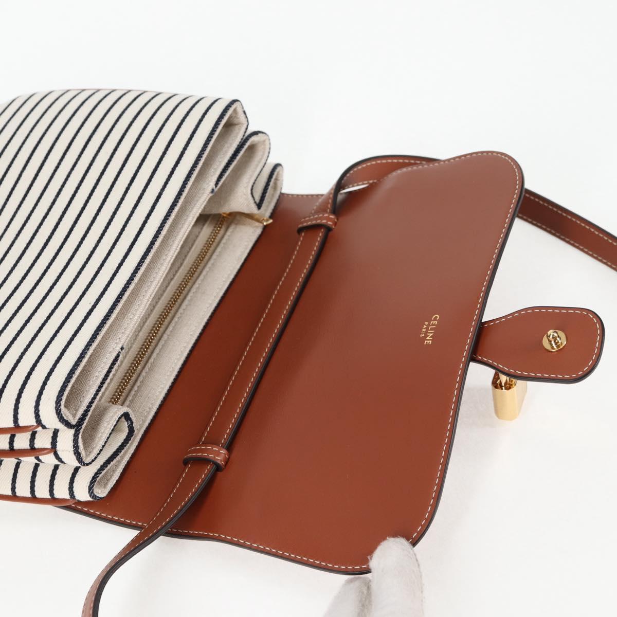 Celine Shoulder Bag Canvas Leather Brown Gold