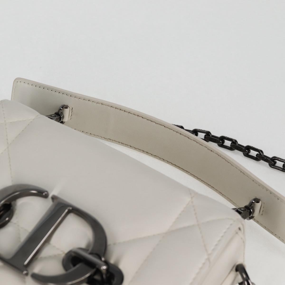 Christian Dior Chain Shoulder Bag Leather 2WAY White Silver