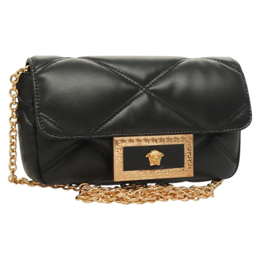 Versace Chain Shoulder Bag Leather Black Gold