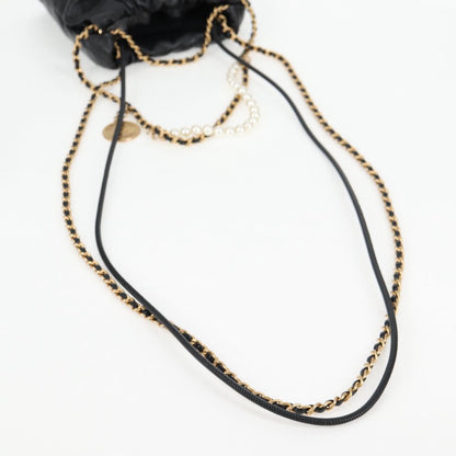 Chanel Chain Chanel 22 Shoulder Bag Leather Black Gold Cc