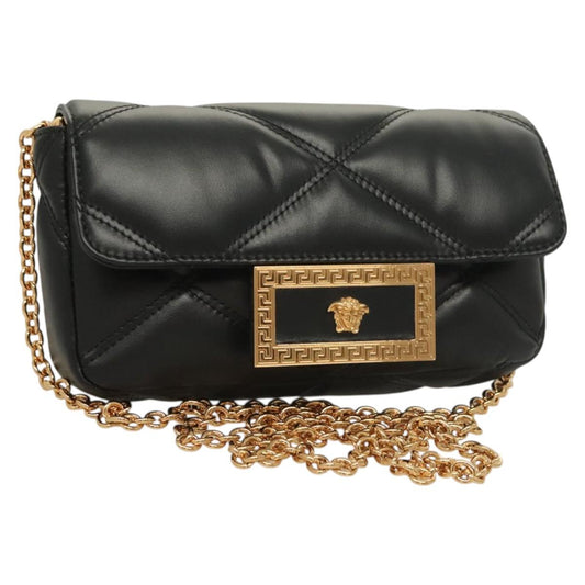 Versace Chain Shoulder Bag Leather Black Gold