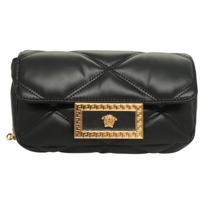 Versace Chain Shoulder Bag Leather Black Gold