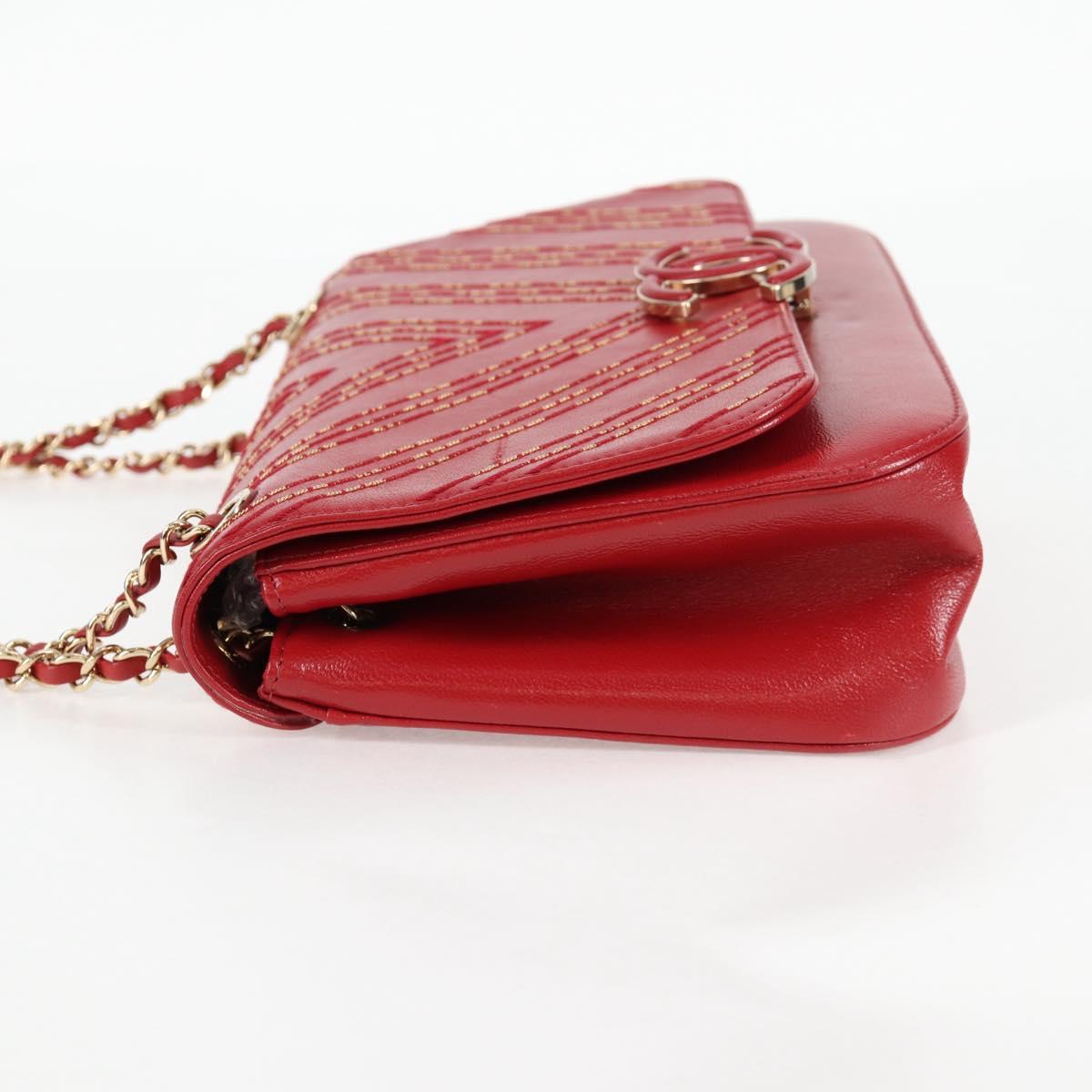 Chanel Chain V Stitch Shoulder Bag Lamb Skin Red Gold Cc