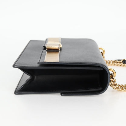 Salvatore Ferragamo Vala Chain Shoulder Bag Leather Black Gold