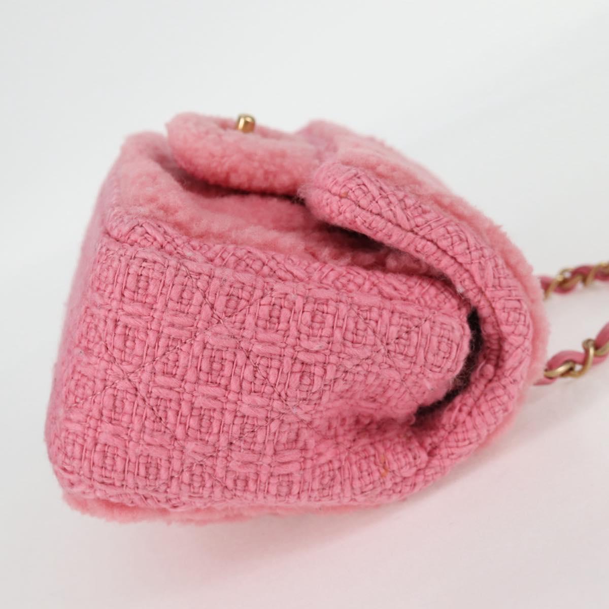 Chanel Matelasse Chain Shoulder Bag Wool Pink Gold Cc
