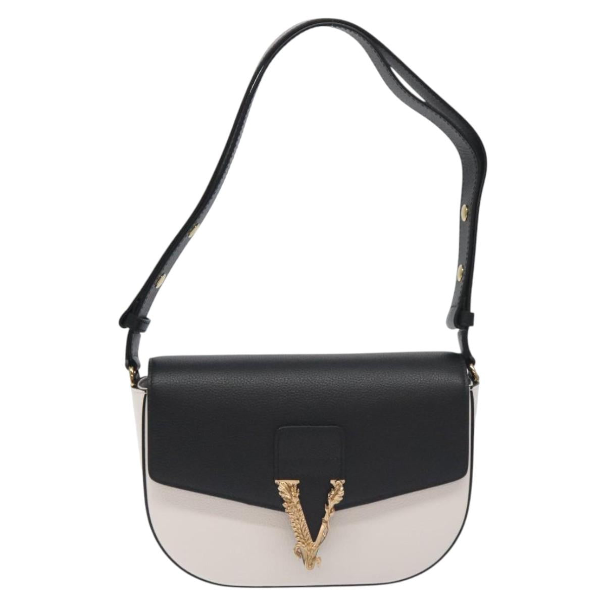 Versace Shoulder Bag Leather Black Gold White