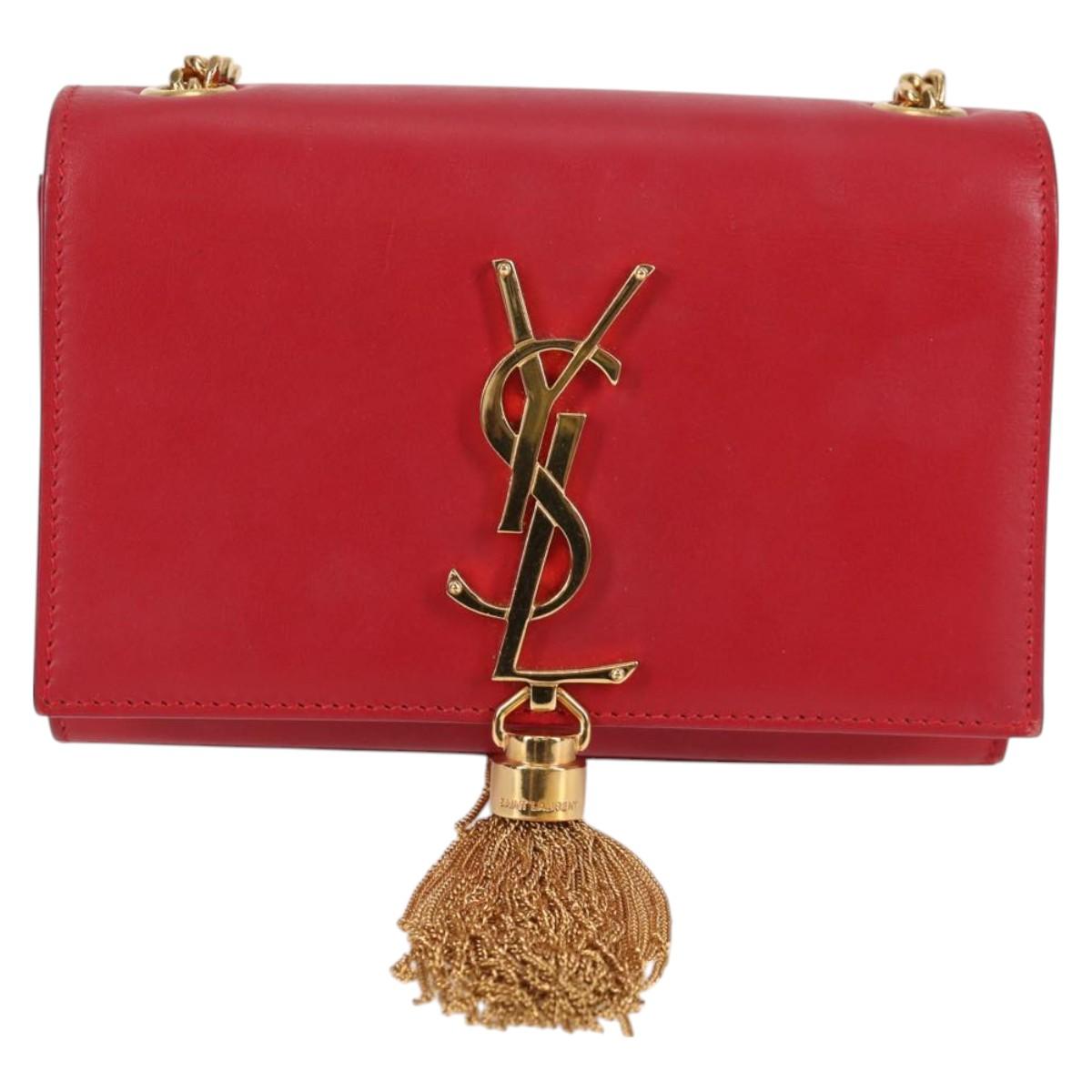 Saint Laurent Chain Shoulder Bag Leather Red Gold