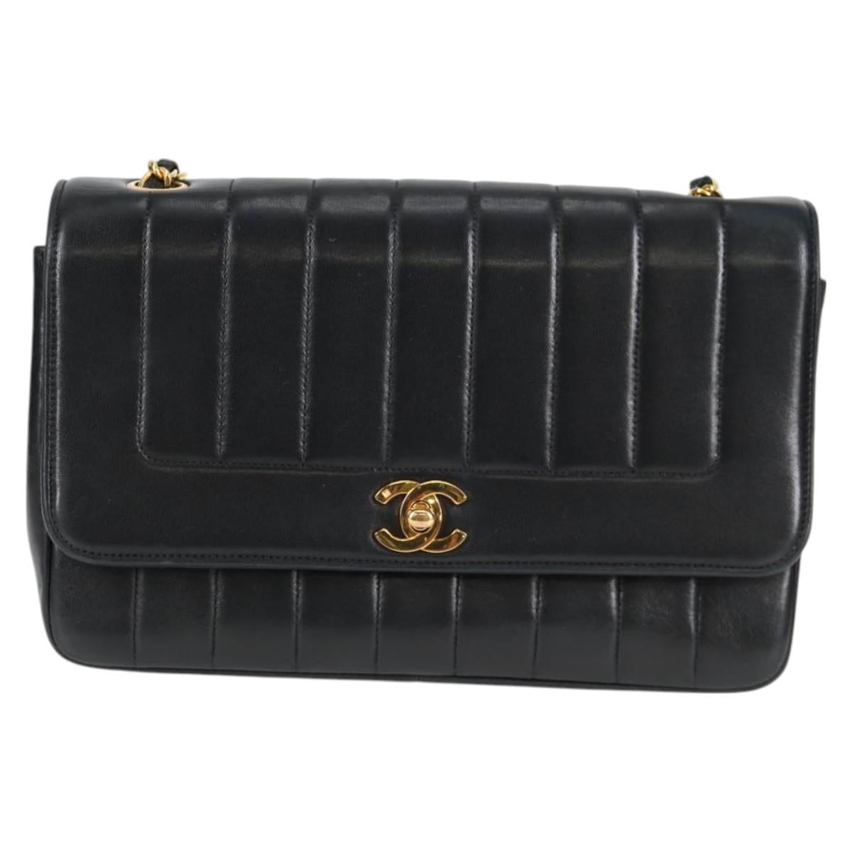 Chanel Mademoiselle Chain Shoulder Bag Lamb Skin Black Gold Cc
