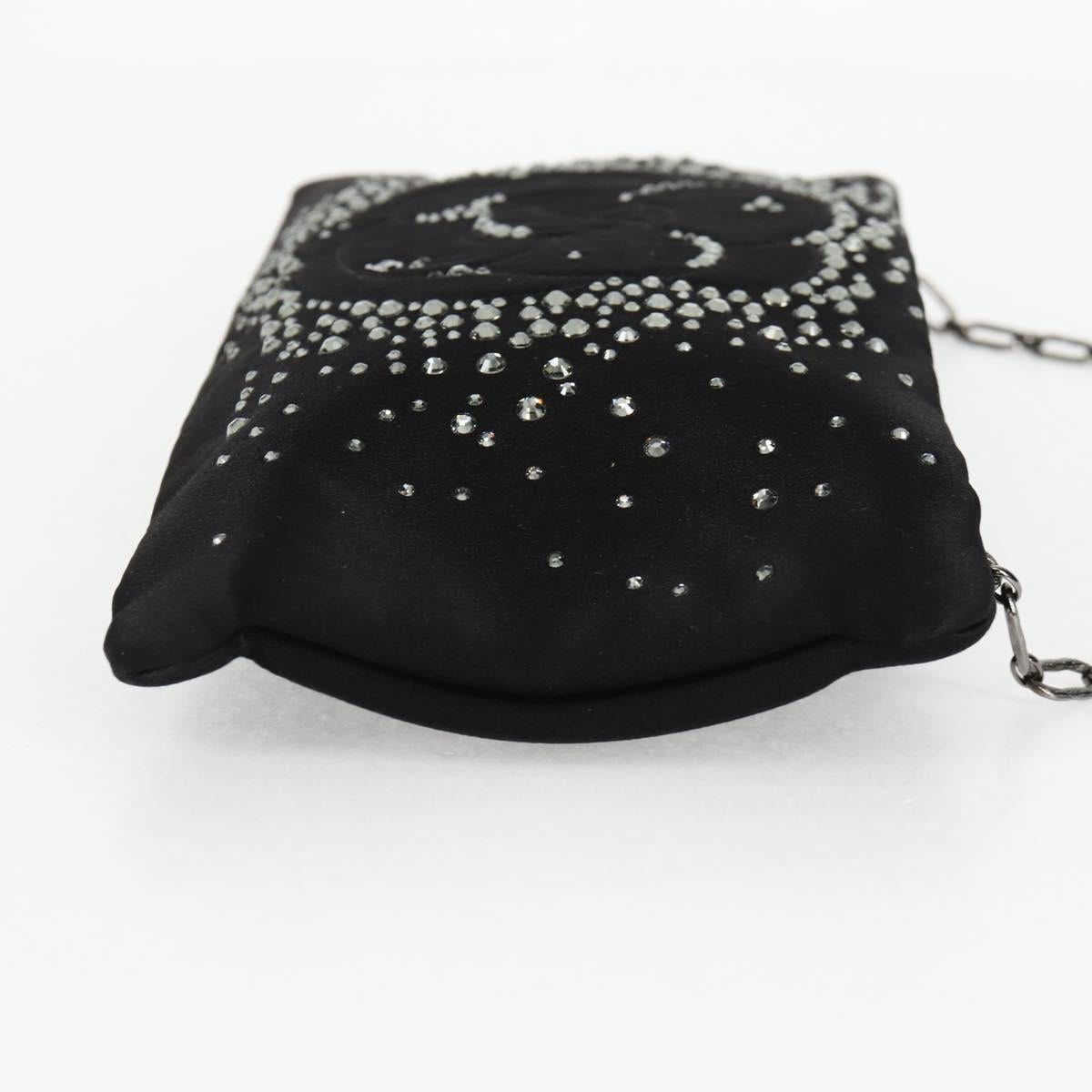 Chanel Camellia Rhinestone Chain Accessory Pouch Satin Black Cc