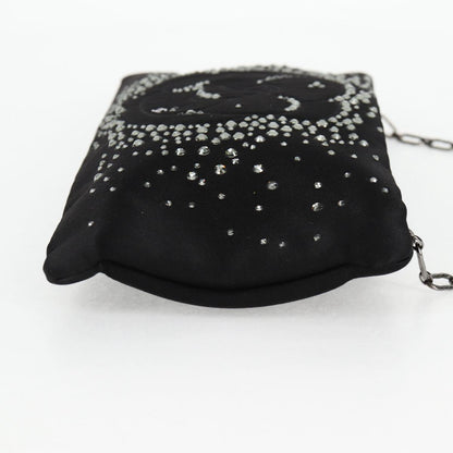 Chanel Camellia Rhinestone Chain Accessory Pouch Satin Black Cc