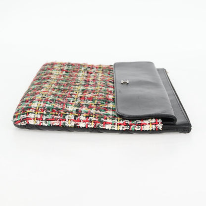 Chanel Clutch Bag Tweed Black Silver Cc