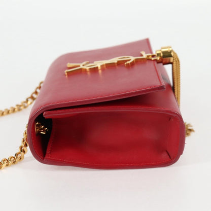 Saint Laurent Chain Shoulder Bag Leather Red Gold
