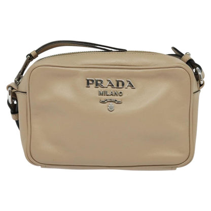 Prada Shoulder Bag Leather Beige Silver