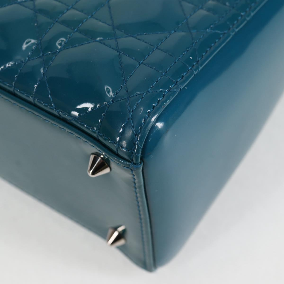 Christian Dior Lady Dior Canage Hand Bag Patent 2WAY Blue Silver