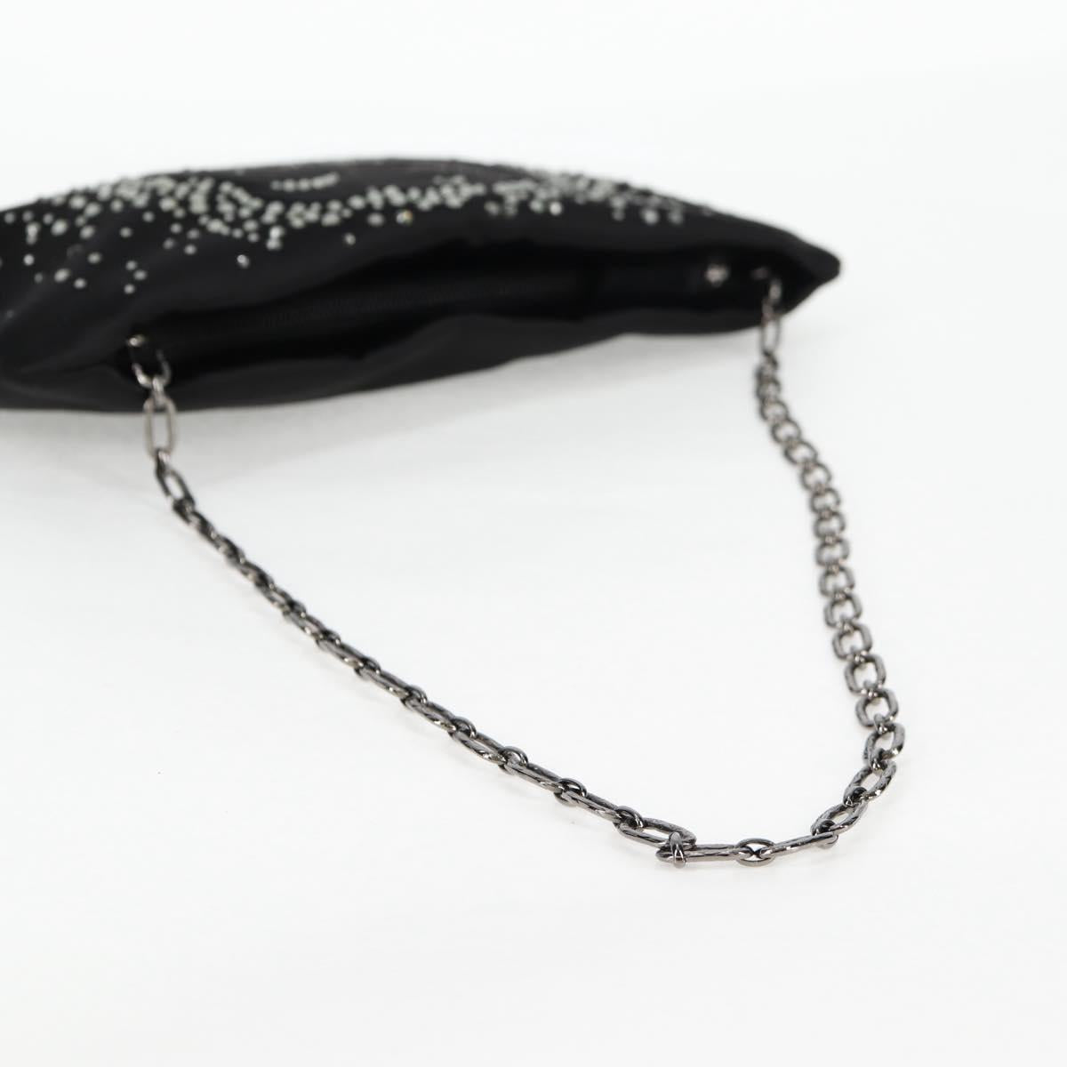 Chanel Camellia Rhinestone Chain Accessory Pouch Satin Black Cc