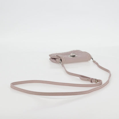 Miu Miu Studs Chain Shoulder Bag Leather Pink Silver