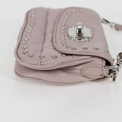 Miu Miu Studs Chain Shoulder Bag Leather Pink Silver