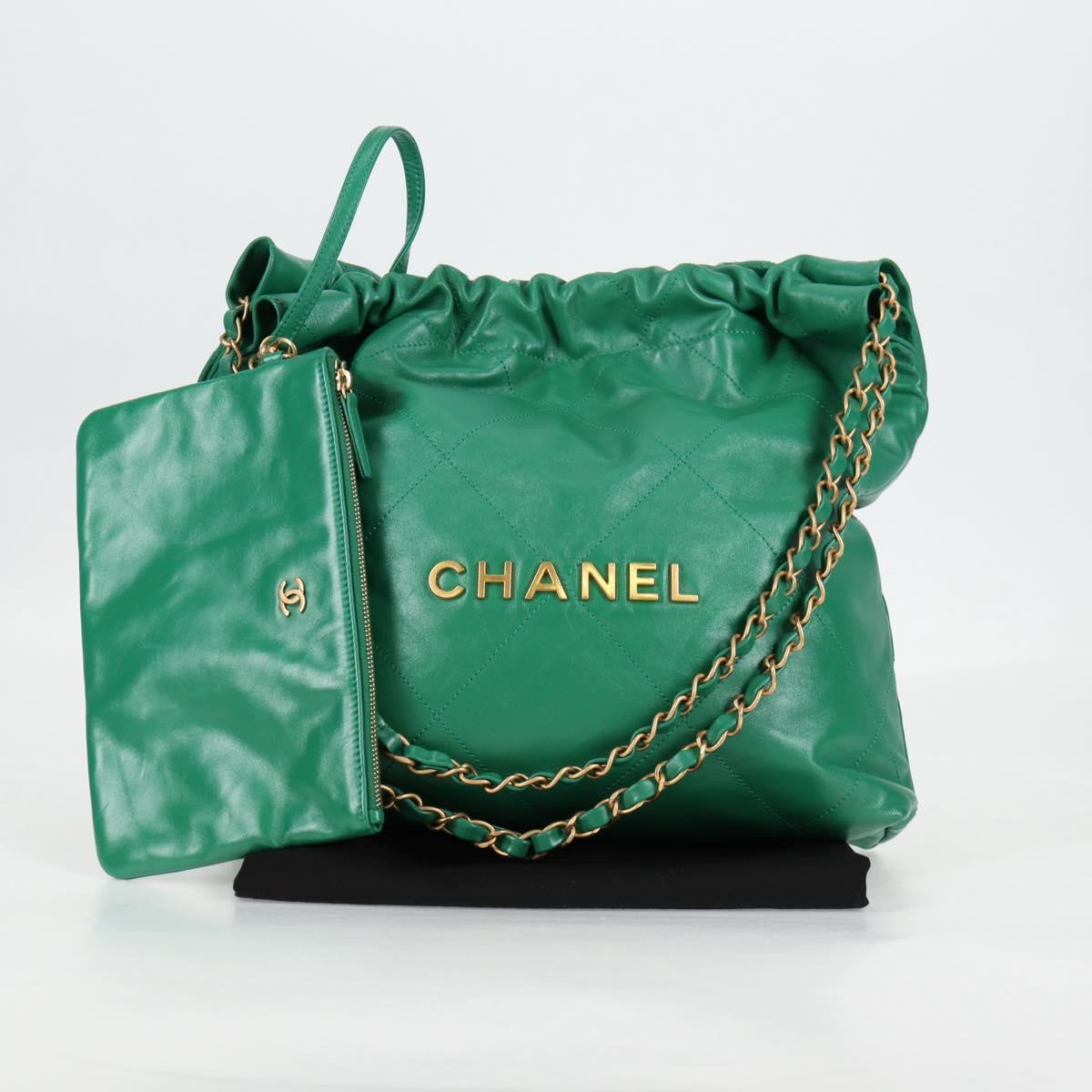 Chanel Chain Chanel 22 Shoulder Bag Lamb Skin Green Gold Cc