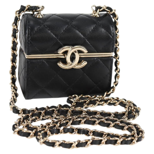 Chanel Matelasse Chain Shoulder Bag Lamb Skin Black Gold Cc