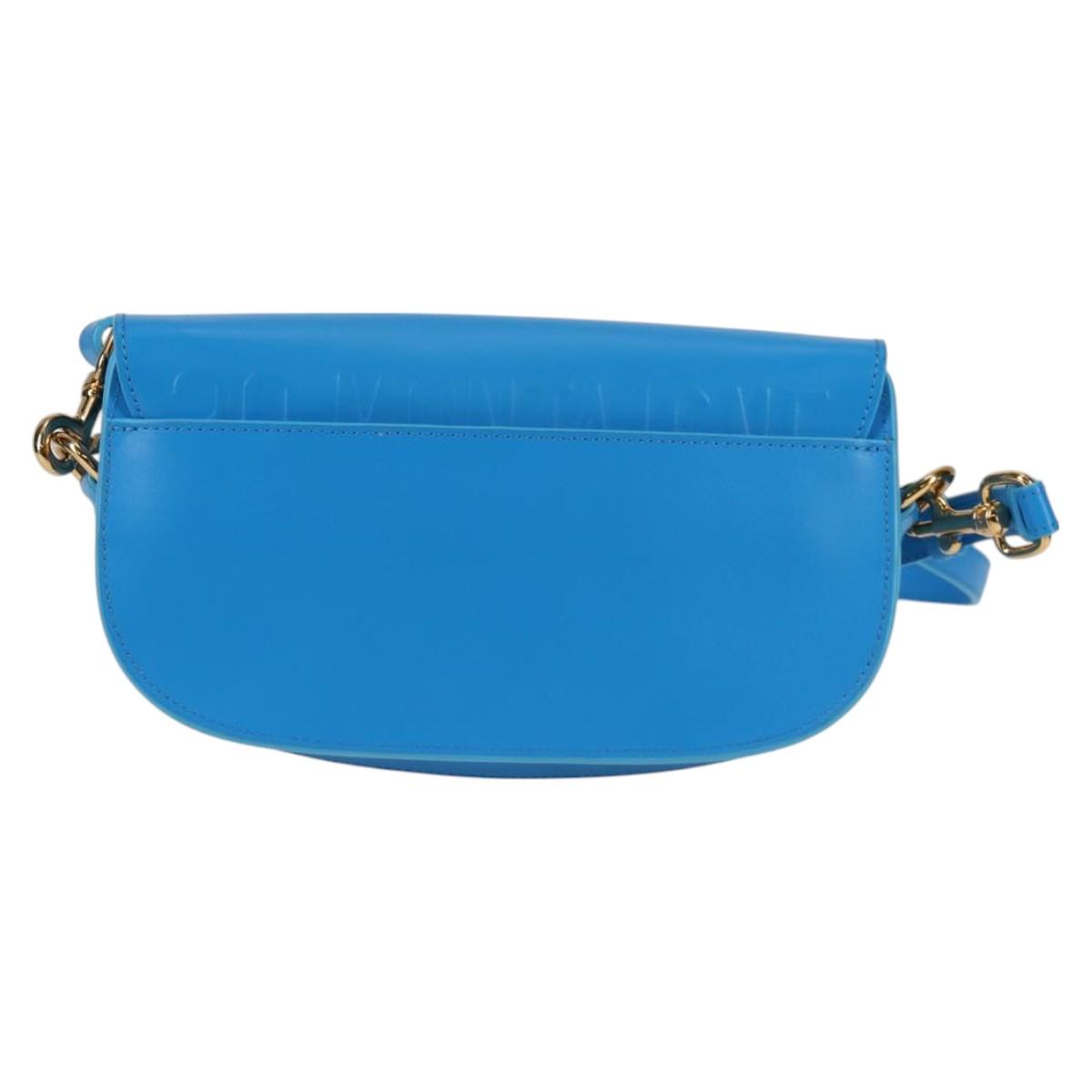 Christian Dior Bobby East West Shoulder Bag Leather Blue Gold