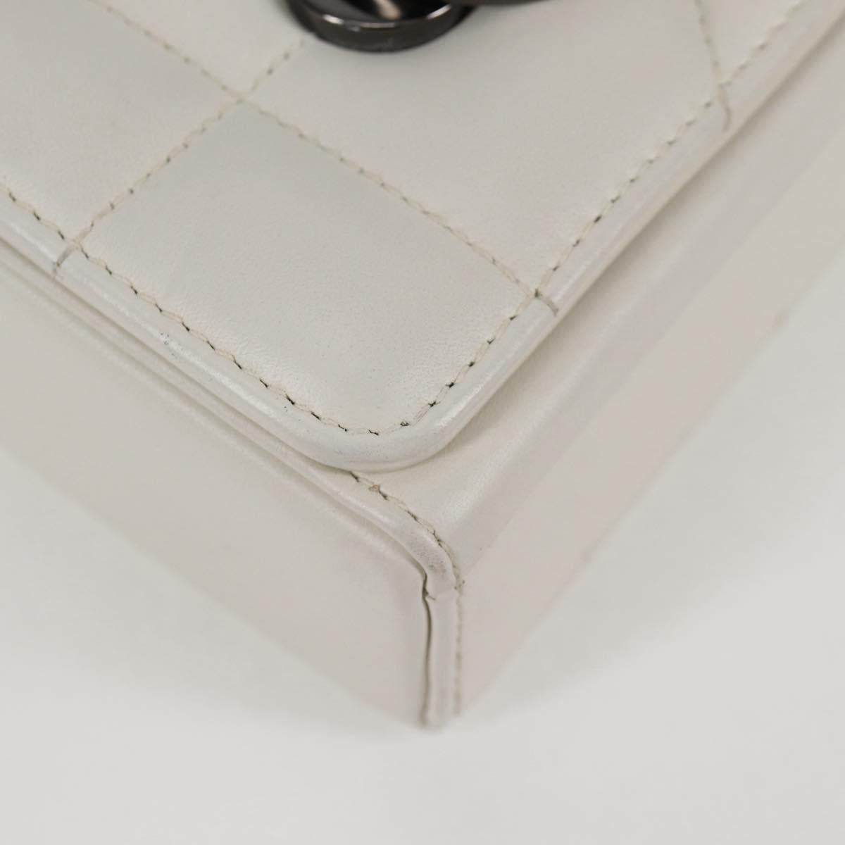 Christian Dior Chain Shoulder Bag Leather 2WAY White Silver