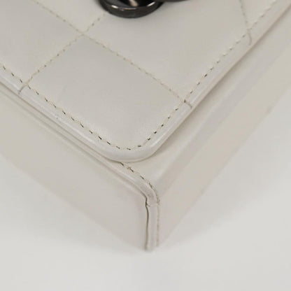 Christian Dior Chain Shoulder Bag Leather 2WAY White Silver
