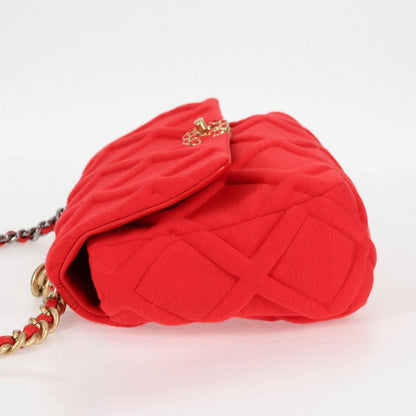 Chanel Chain Shoulder Bag Cotton 2WAY Red Gold Silver Cc
