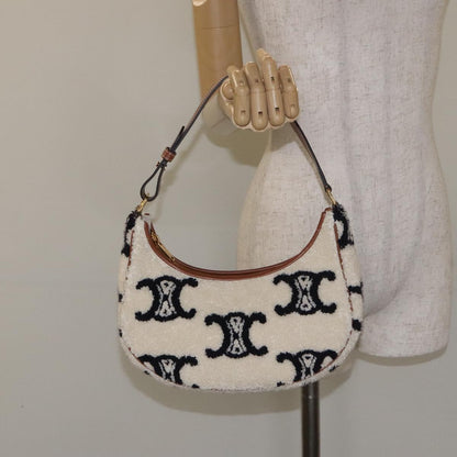 Celine Triomphe Shoulder Bag Pile White Brown Gold