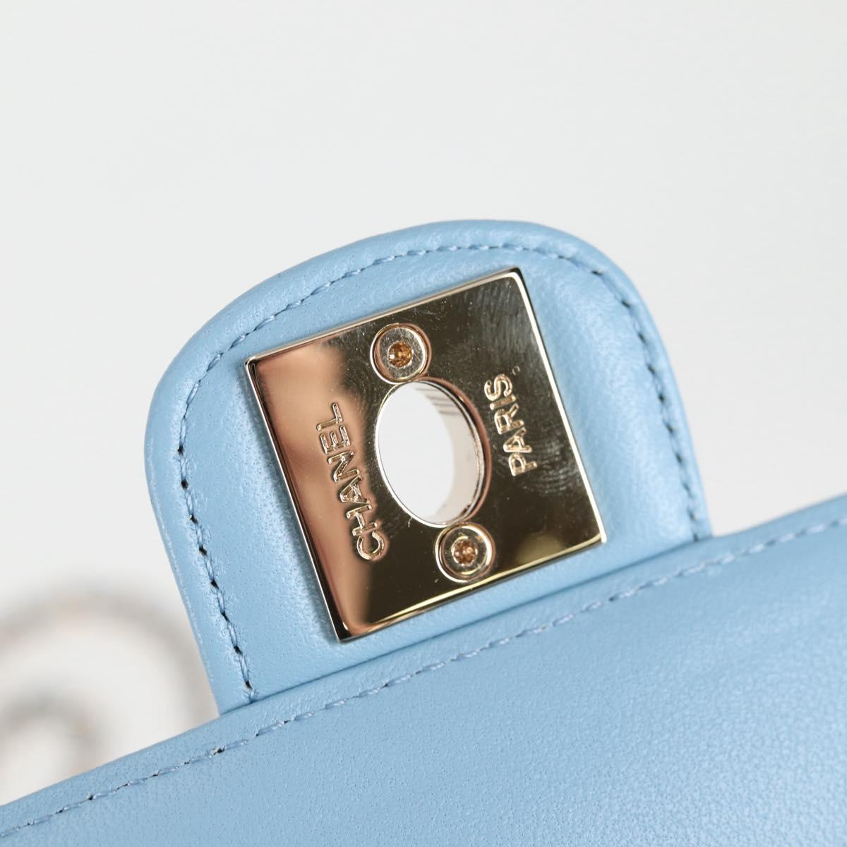 Chanel Matelasse Chain Shoulder Bag Lamb Skin Blue Gold Cc