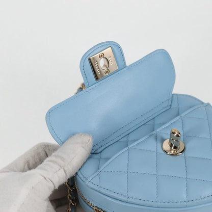 Chanel Matelasse Chain Shoulder Bag Lamb Skin Blue Gold Cc