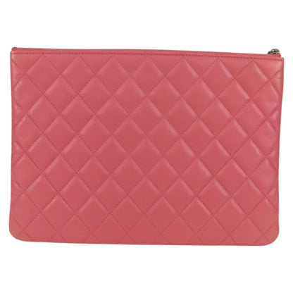 Chanel Matelasse Clutch Bag Lamb Skin Pink Silver Cc