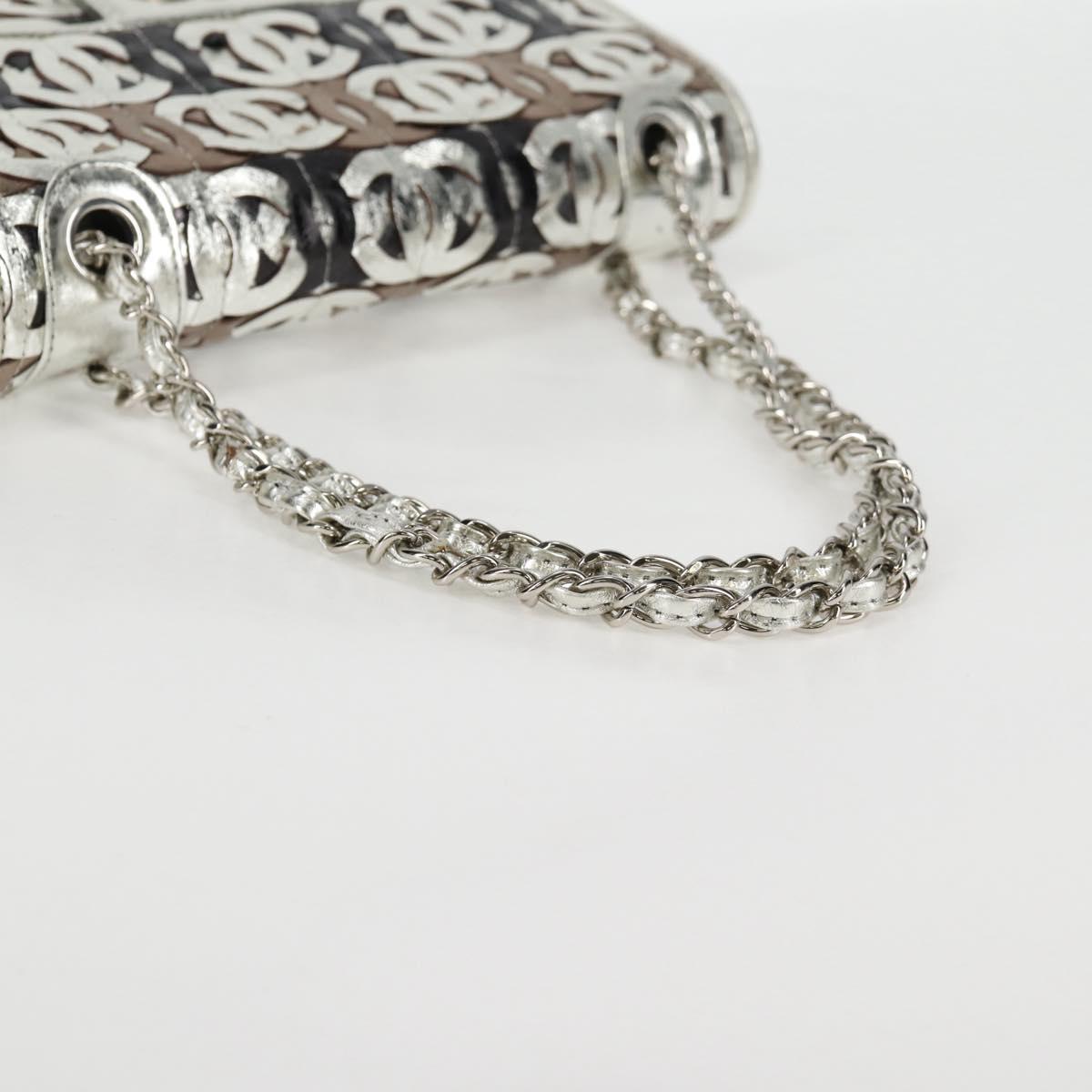 Chanel Chain Matelasse Shoulder Bag Leather Silver Cc