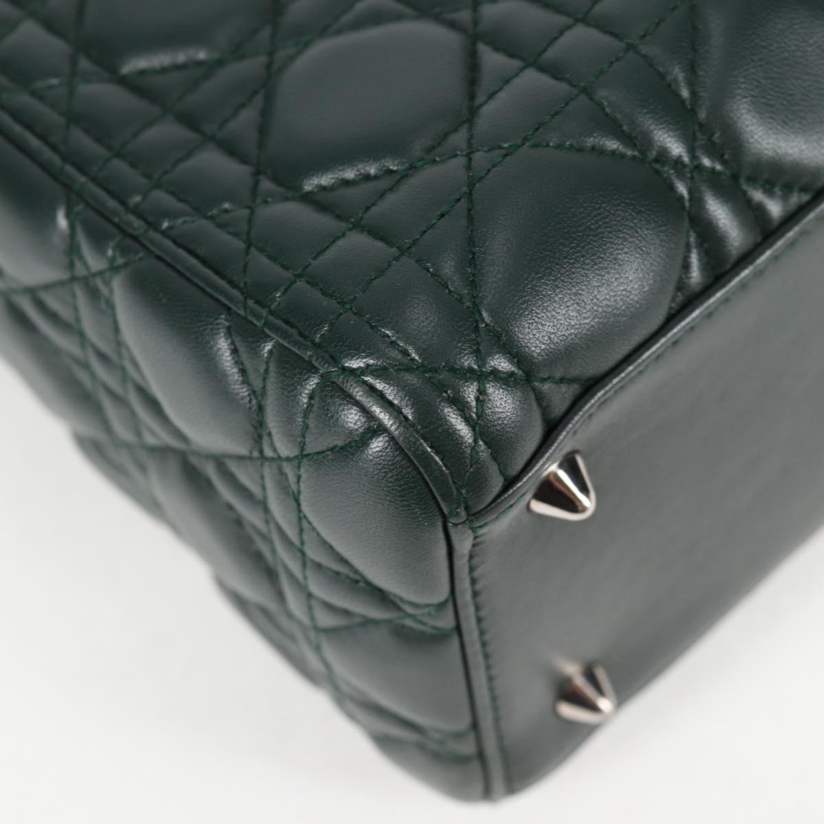 Christian Dior Canage Lady Dior Hand Bag Lamb Skin 2WAY Green Gold