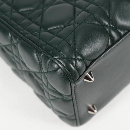 Christian Dior Canage Lady Dior Hand Bag Lamb Skin 2WAY Green Gold