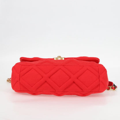 Chanel Chain Shoulder Bag Cotton 2WAY Red Gold Silver Cc